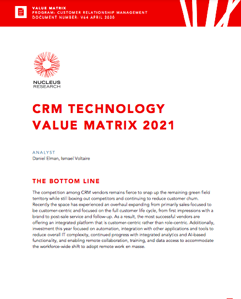 2021 CRM Technology Value Matrix Report Nucleus Research