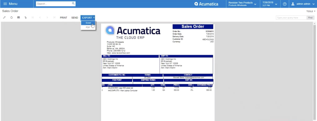 Acumatica sales order